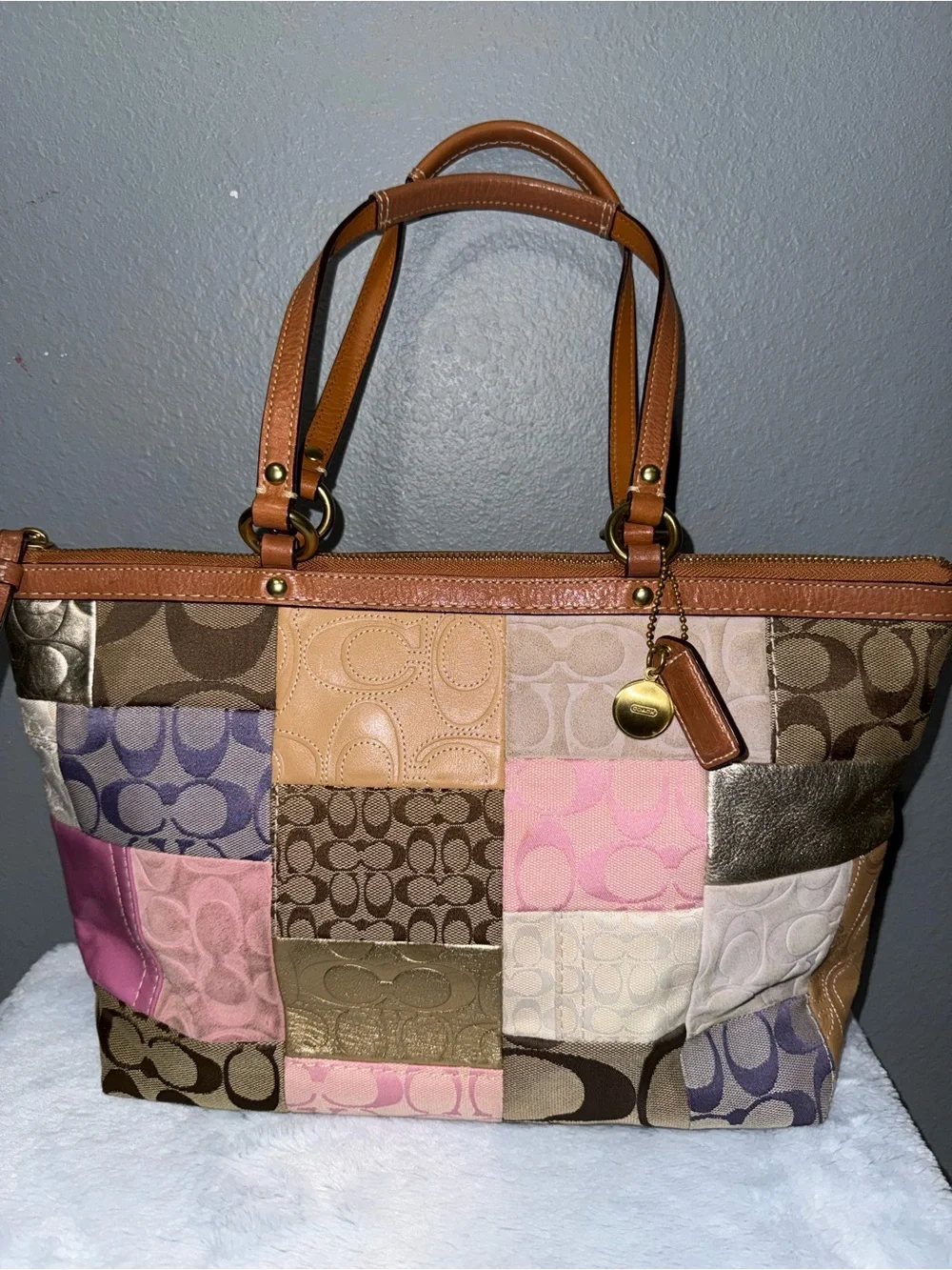 Pink coach patchwork tote